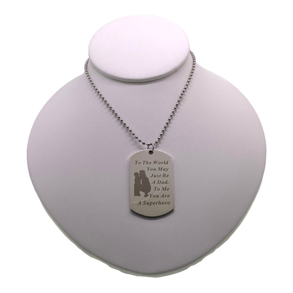 Mens Silver “Dad You are my Superhero” Dog Tag Necklace Chain Gift Box - Picture 3 of 5